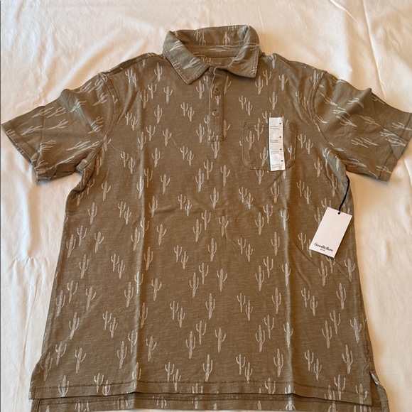 Goodfellow & Co Khaki Cactus Print Polo Shirt NWT - Picture 1 of 4